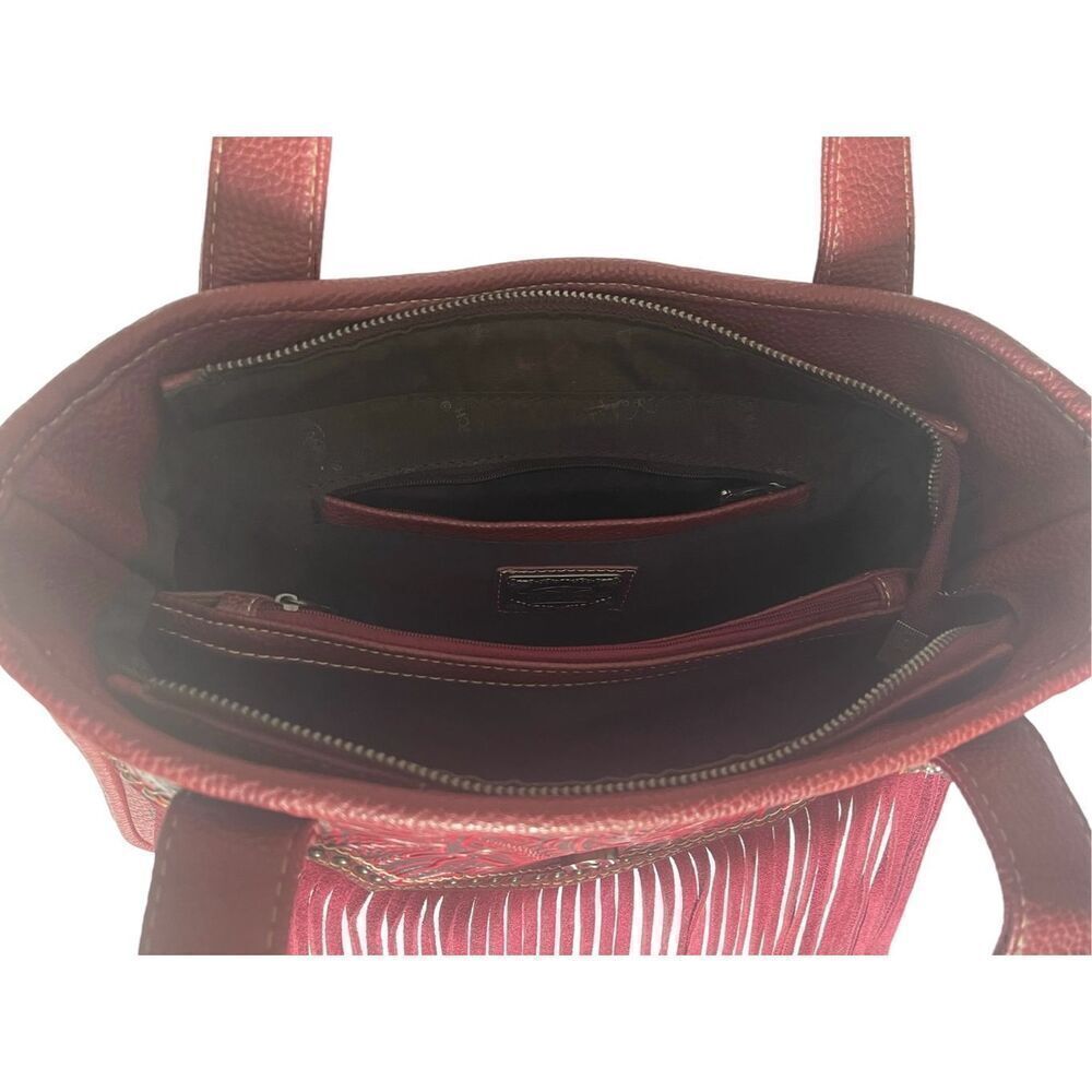 Trinty Ranch Western Red/Black Fringe Leather Accents Concealed Carry Shoulder B - Picture 4 of 5